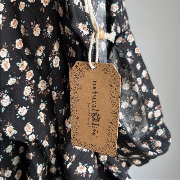 Natural Life Rebecca Midi Dress Black Cream Roses Sz XL NWT Empire Waist Flowy - Picture 6 of 16